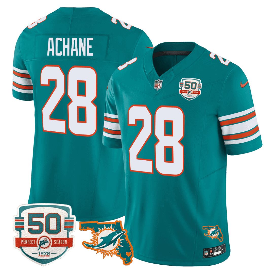 Men Miami Dolphins #28 Achane Green 2024 Nike Throwback 50th Perfect Season Florida Patch Vapor NFL Jersey->indianapolis colts->NFL Jersey